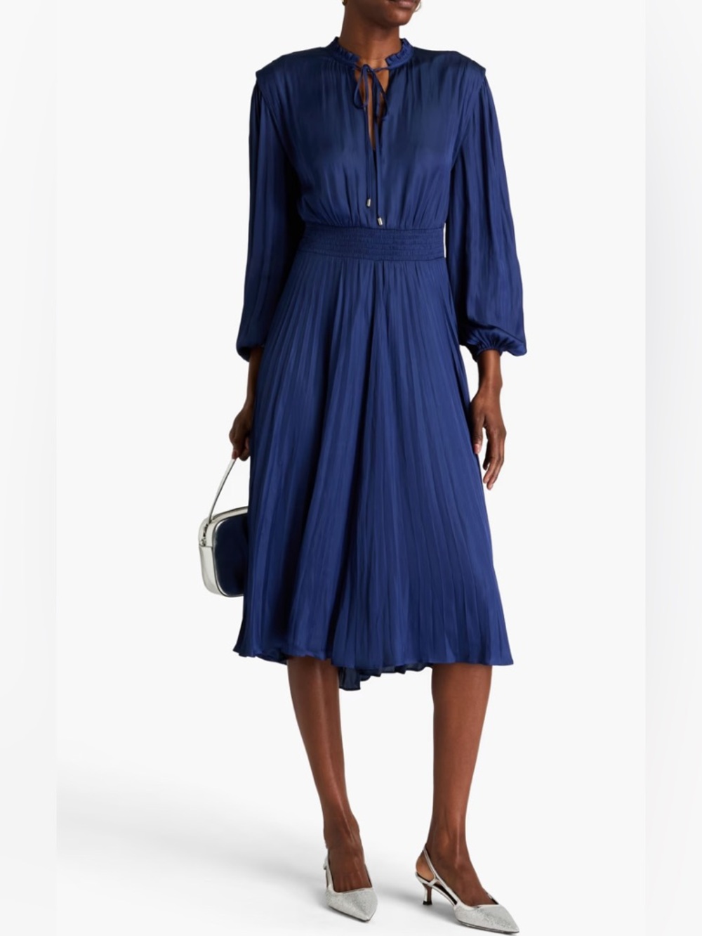 MAJE pleated satin midi dress